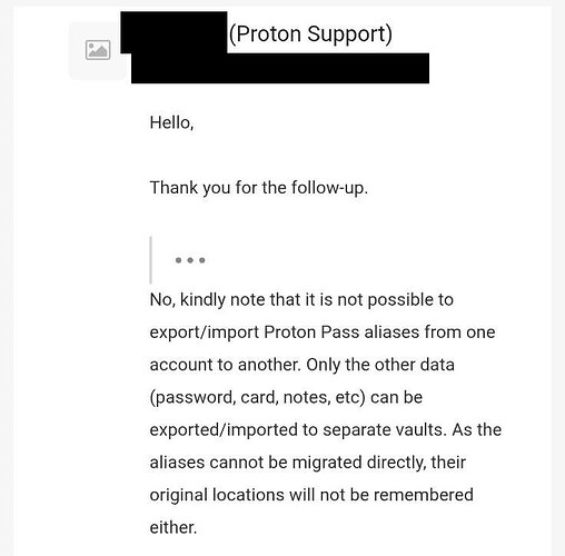 PROTON PASS ALIASES_Migration Not Possible